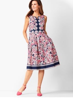 Talbots Navy and Pink Paisley Fit-and-Flare Dress